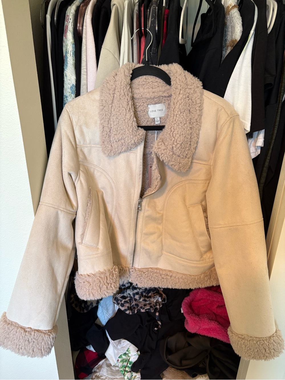 Love Tree Cream Faux Shearling Teddy Jacket